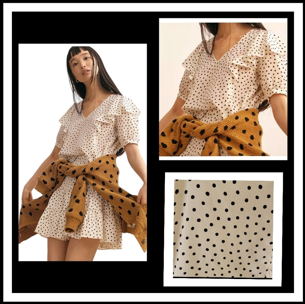 NWOT Madewell Silk V Neck Ruffle Sleeve V Neck in Polka Dot